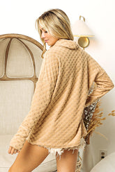 BiBi Checkered Round Neck Thumbhole Long Sleeve Top OutfitFlow